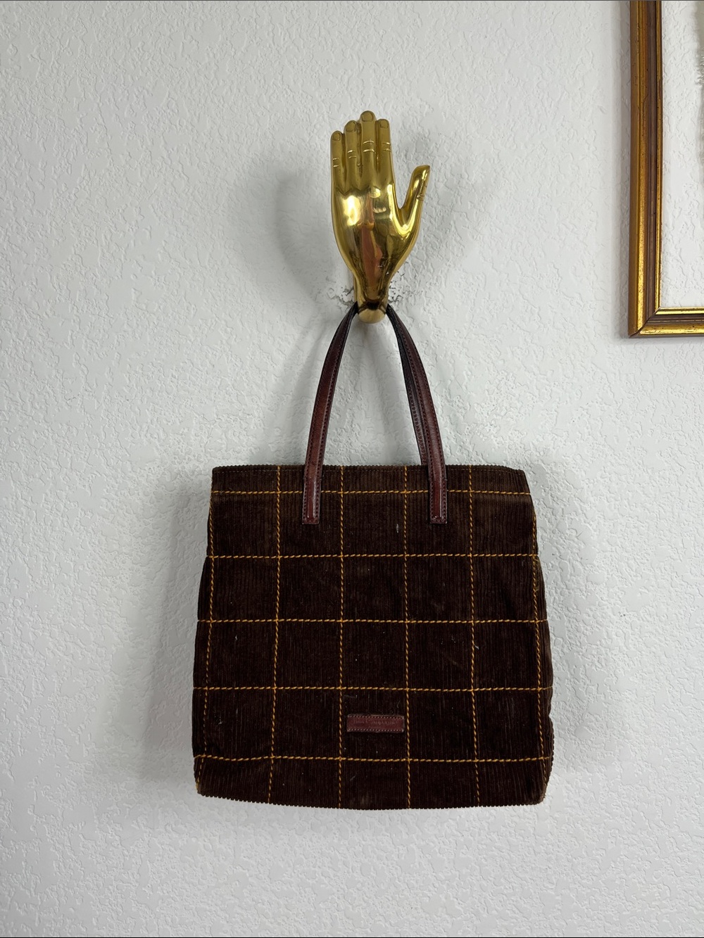 Just Campagne Cabas 1 Tote Bag Made in France Corduroy Plaid Gridded